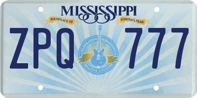 MS license plate ZPQ777