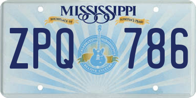 MS license plate ZPQ786