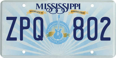 MS license plate ZPQ802