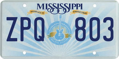 MS license plate ZPQ803