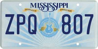 MS license plate ZPQ807