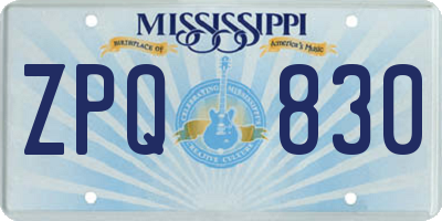MS license plate ZPQ830