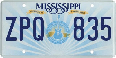 MS license plate ZPQ835