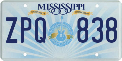 MS license plate ZPQ838