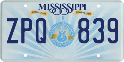 MS license plate ZPQ839