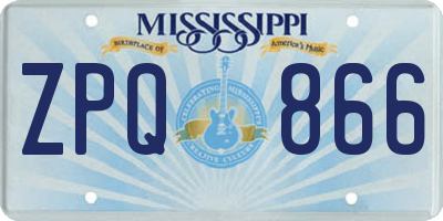 MS license plate ZPQ866