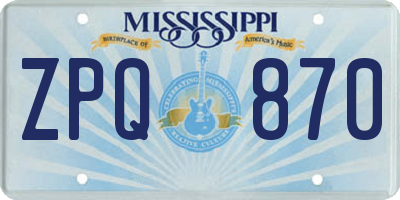MS license plate ZPQ870