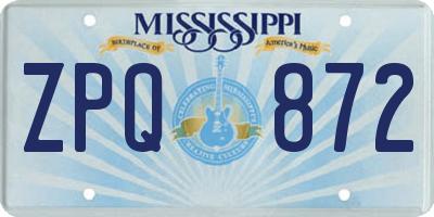 MS license plate ZPQ872