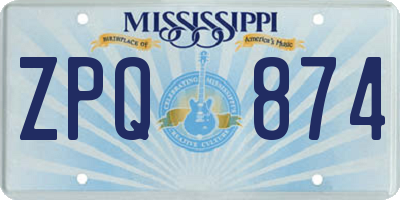 MS license plate ZPQ874