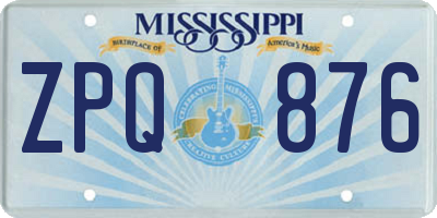 MS license plate ZPQ876
