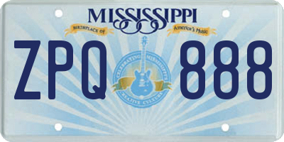 MS license plate ZPQ888