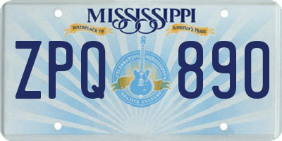 MS license plate ZPQ890