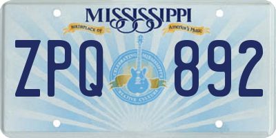 MS license plate ZPQ892