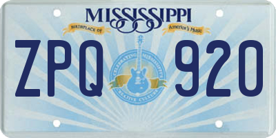 MS license plate ZPQ920