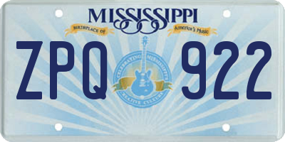 MS license plate ZPQ922