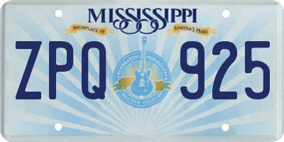 MS license plate ZPQ925