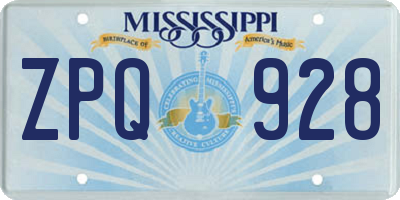 MS license plate ZPQ928