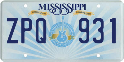 MS license plate ZPQ931