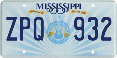 MS license plate ZPQ932