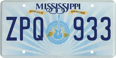 MS license plate ZPQ933