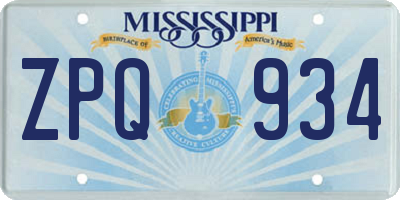 MS license plate ZPQ934