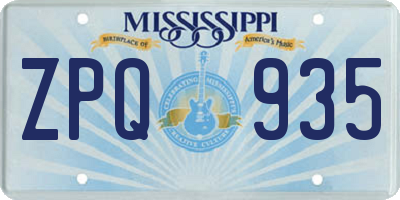 MS license plate ZPQ935