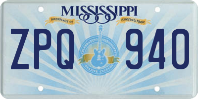 MS license plate ZPQ940