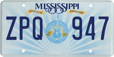 MS license plate ZPQ947