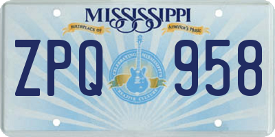 MS license plate ZPQ958