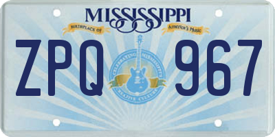 MS license plate ZPQ967