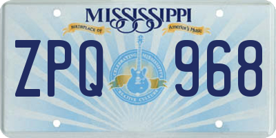 MS license plate ZPQ968