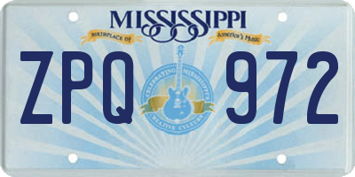 MS license plate ZPQ972