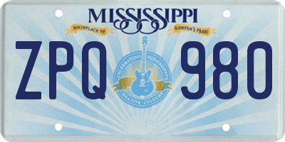MS license plate ZPQ980