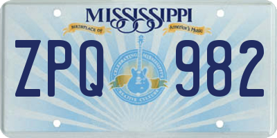 MS license plate ZPQ982