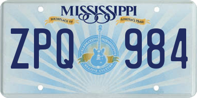MS license plate ZPQ984