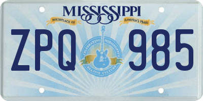 MS license plate ZPQ985
