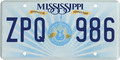 MS license plate ZPQ986