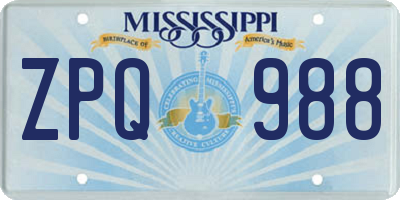 MS license plate ZPQ988
