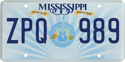 MS license plate ZPQ989