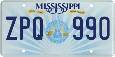 MS license plate ZPQ990