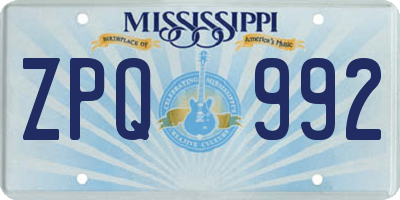 MS license plate ZPQ992
