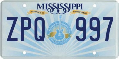 MS license plate ZPQ997