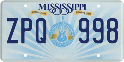 MS license plate ZPQ998