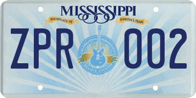 MS license plate ZPR002