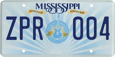 MS license plate ZPR004