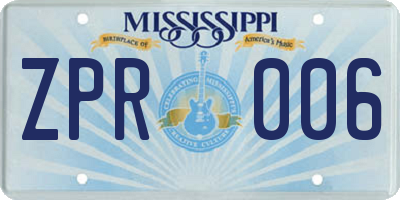 MS license plate ZPR006