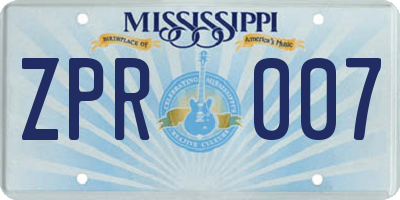 MS license plate ZPR007