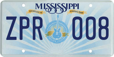 MS license plate ZPR008