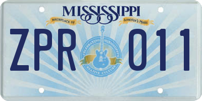 MS license plate ZPR011