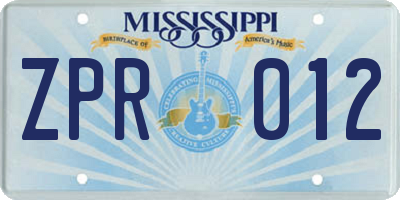MS license plate ZPR012